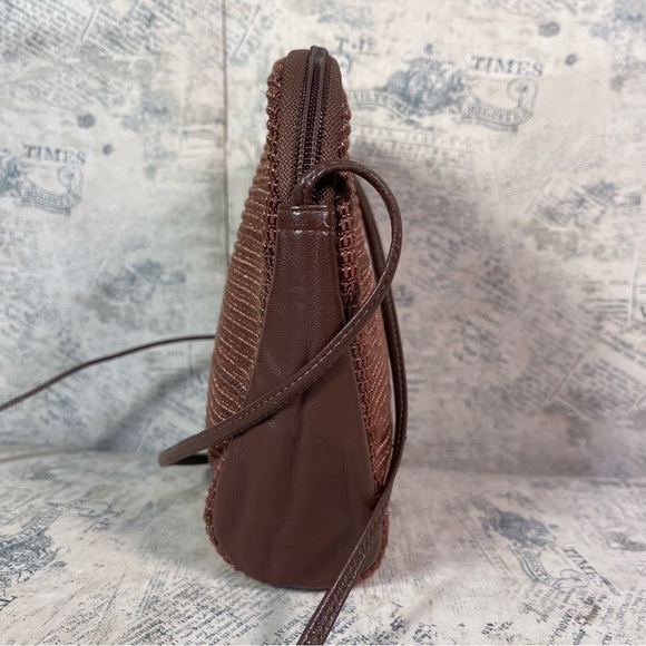 Americana by Sharif Crossbody Purse Handbag Black Leather And Fabric USA Made - Picture 4 of 10